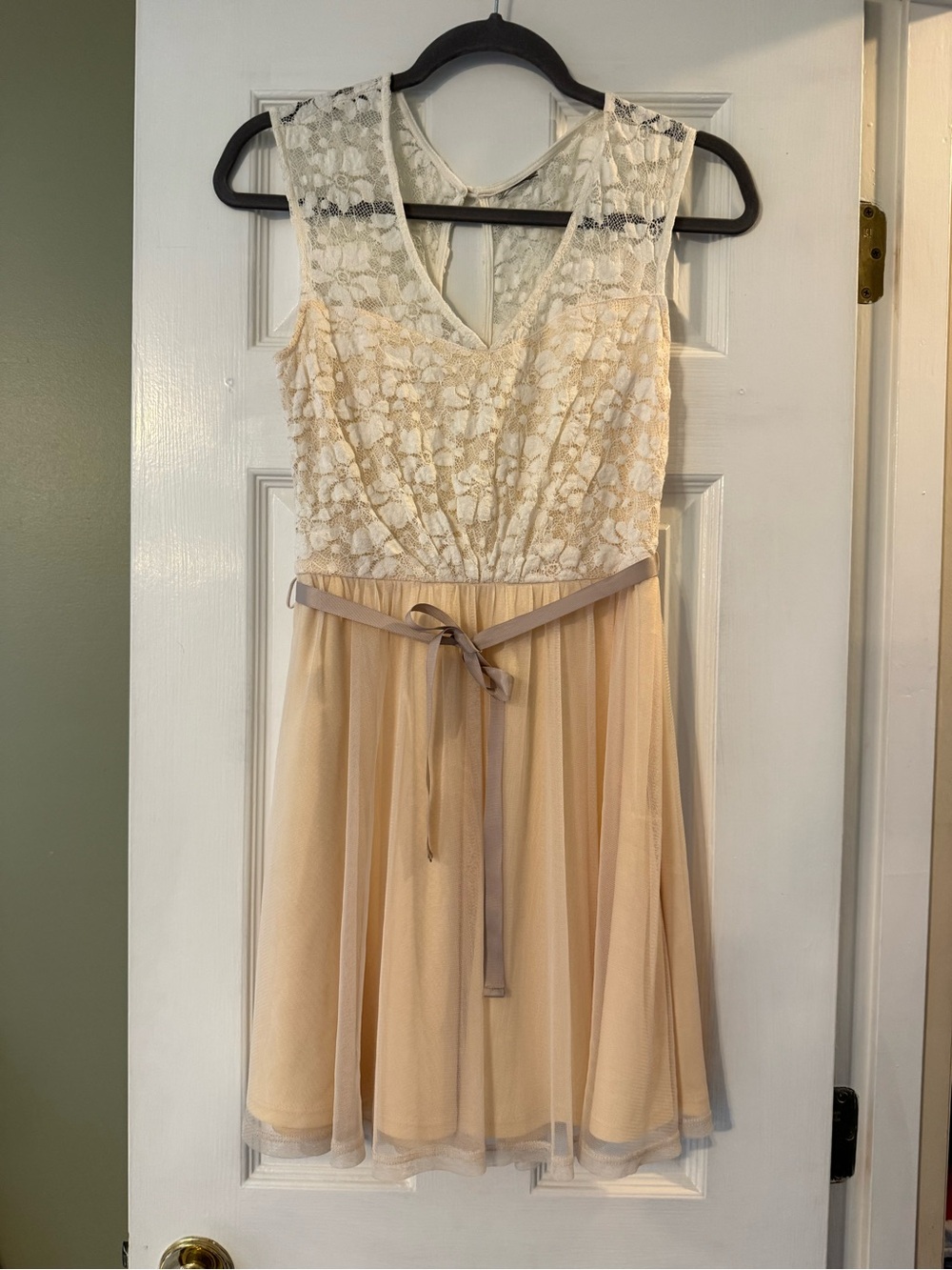 ModCloth Cream Lace Bodice with Tan Tulle Mini Dress